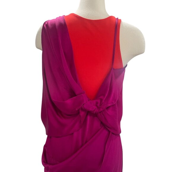 Atlein Draped Two Tone Silk Blend Dress Fuchsia Red Sleeveless Made In Italy - Picture 9 of 13
